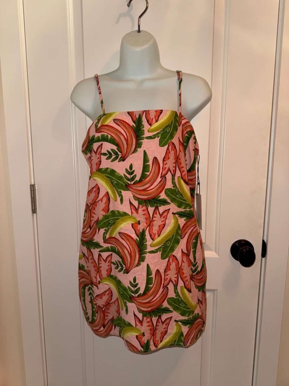 Rachel Zoe Pink/Peach & Green Tropical Leaf Linen Blend Dress/romper w/ lining S